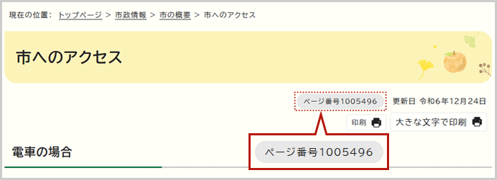 ページタイトルの下に掲載されているページ番号を示した図