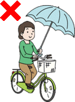 イラスト:こんな乗り方も禁止です 傘さし運転