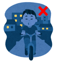イラスト:こんな乗り方も禁止です 夜間の無灯火