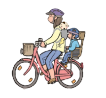 イラスト:幼児を乗せることができる場合 後ろ座席に1人・おんぶ