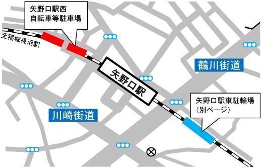 地図:矢野口駅自転車等駐車場の案内図