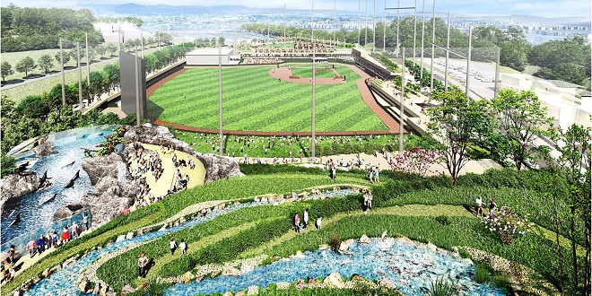 球場と水族館のイメージ図