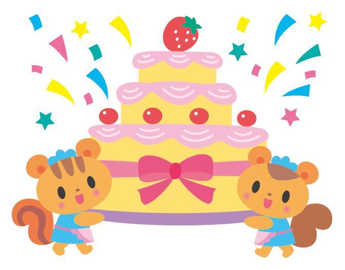 イラスト：大きなケーキを持ったリス