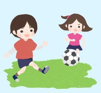 イラスト：公園でサッカーをして遊ぶ子どもたち