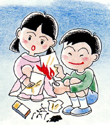 イラスト:火遊びの様子