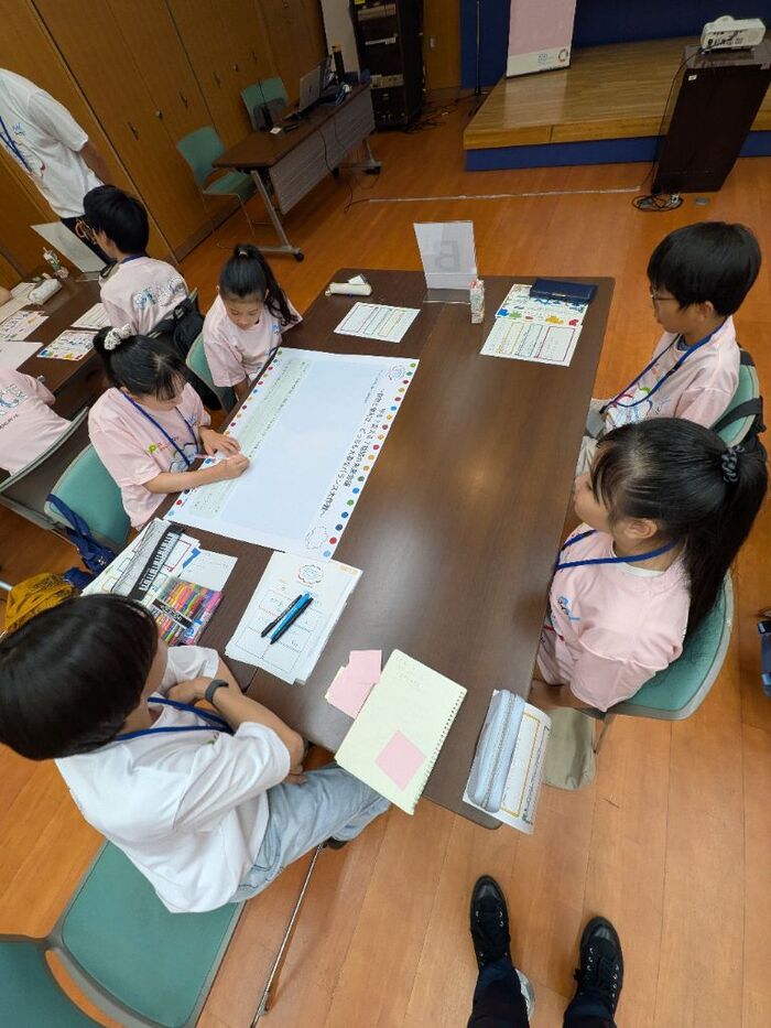 写真：発表ボード作成の様子