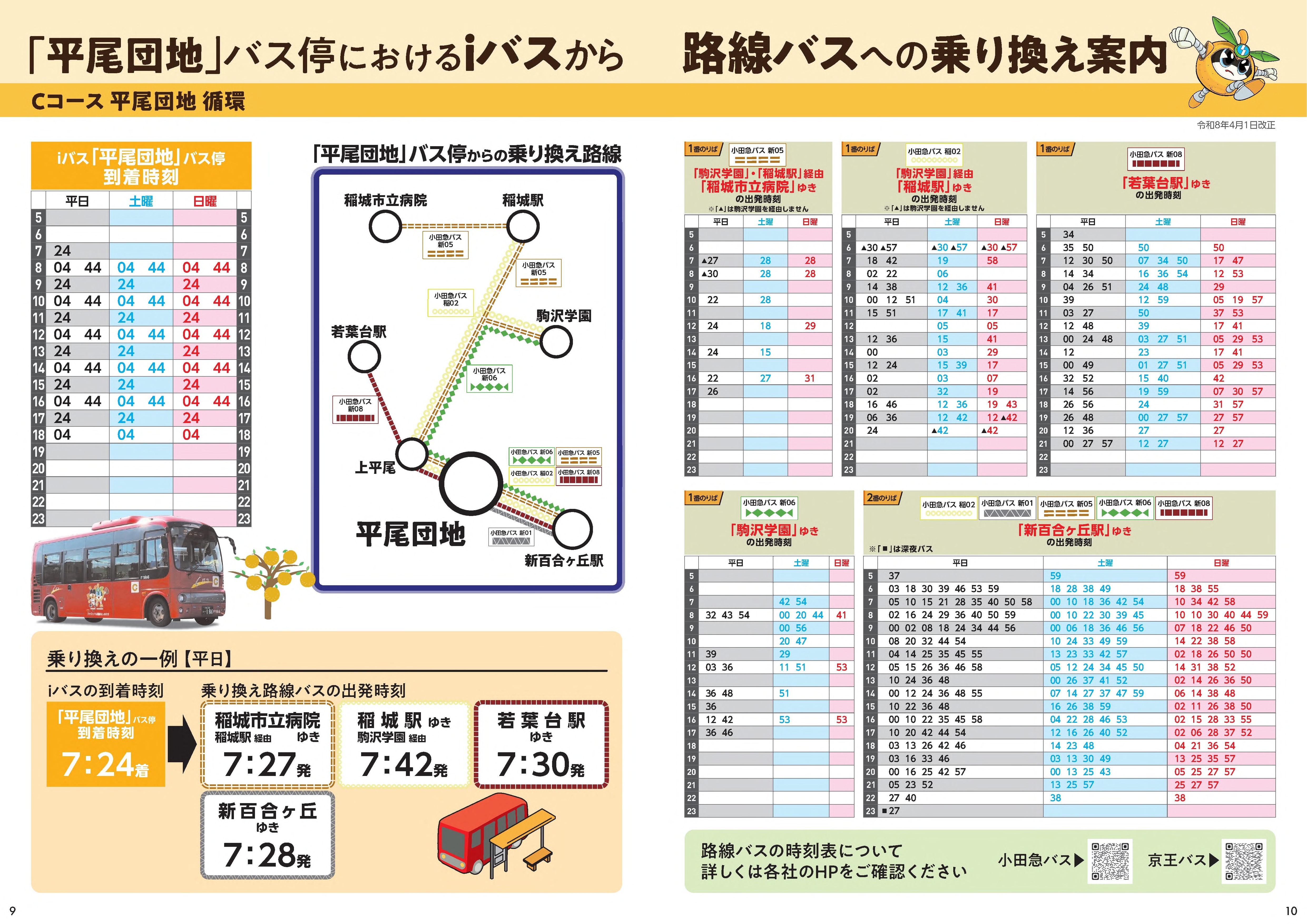 Photo: Transfer guidance from iBus to route bus at the "Hirao Danchi" bus stop