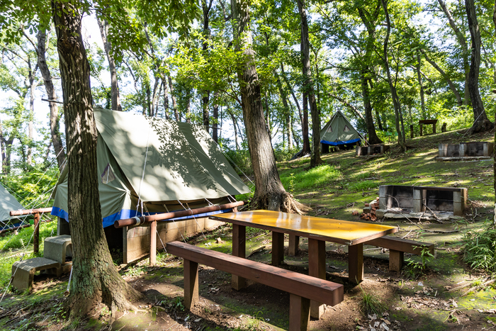 1 Site (Permanent Tent, Table, Chairs, Fireplace)