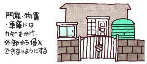 Ilustración: Asegure la puerta, el cobertizo y el garaje con llave para evitar la entrada desde el exterior.