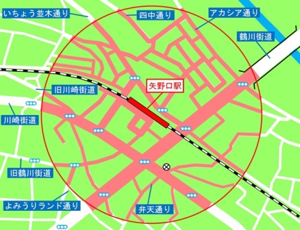 矢野口駅周辺の自転車等放置禁止区域図