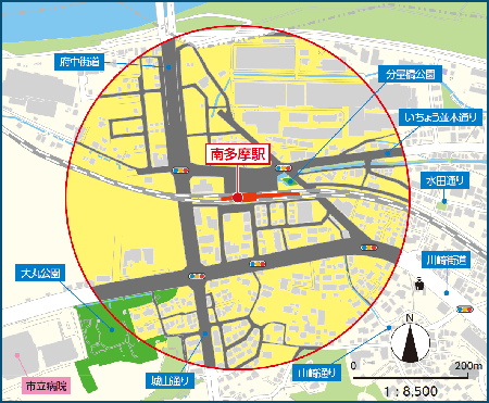 照片:南多摩站周邊的路邊等禁煙區域