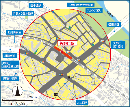照片:矢野口站周邊的路上等禁煙區域
